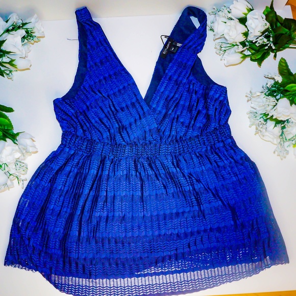 DYNAMITE | Blue Deep V Peplum Top Small - Picture 1 of 4
